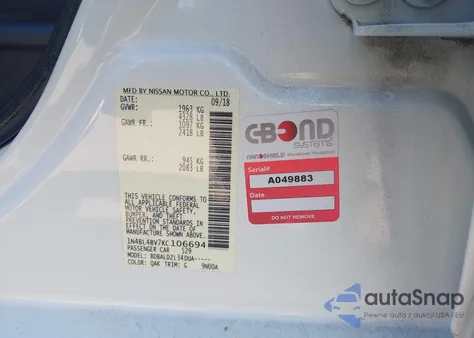 2019 Nissan Altima 2.5 S z USA, uszkodzony, nr VIN 1N4BL4BV7KC106694